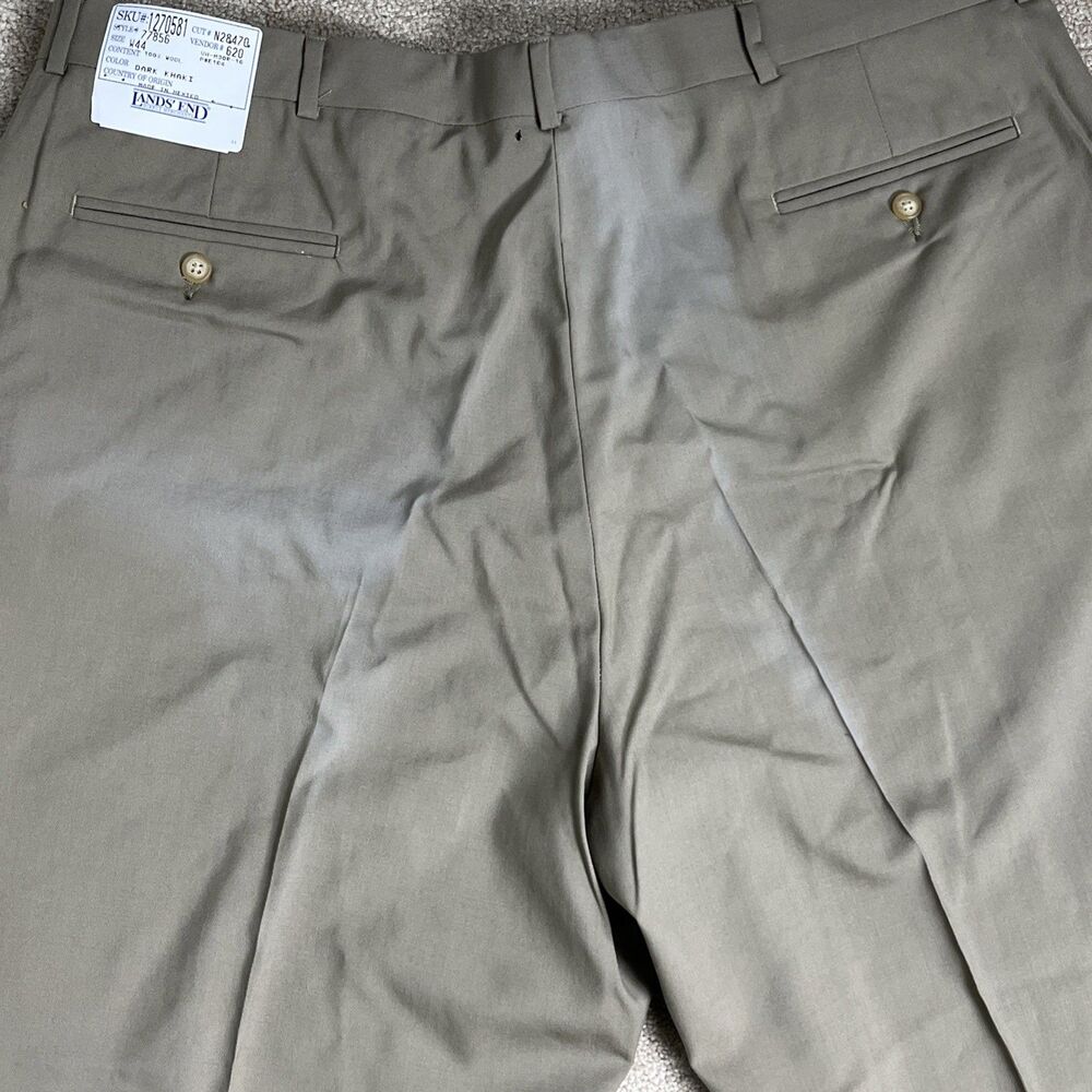 VTG Lands' End Year‎ Rounder Wool Trousers 44X28 Dark Khaki Mexico NWT DEFECTIVE - Picture 3 of 11